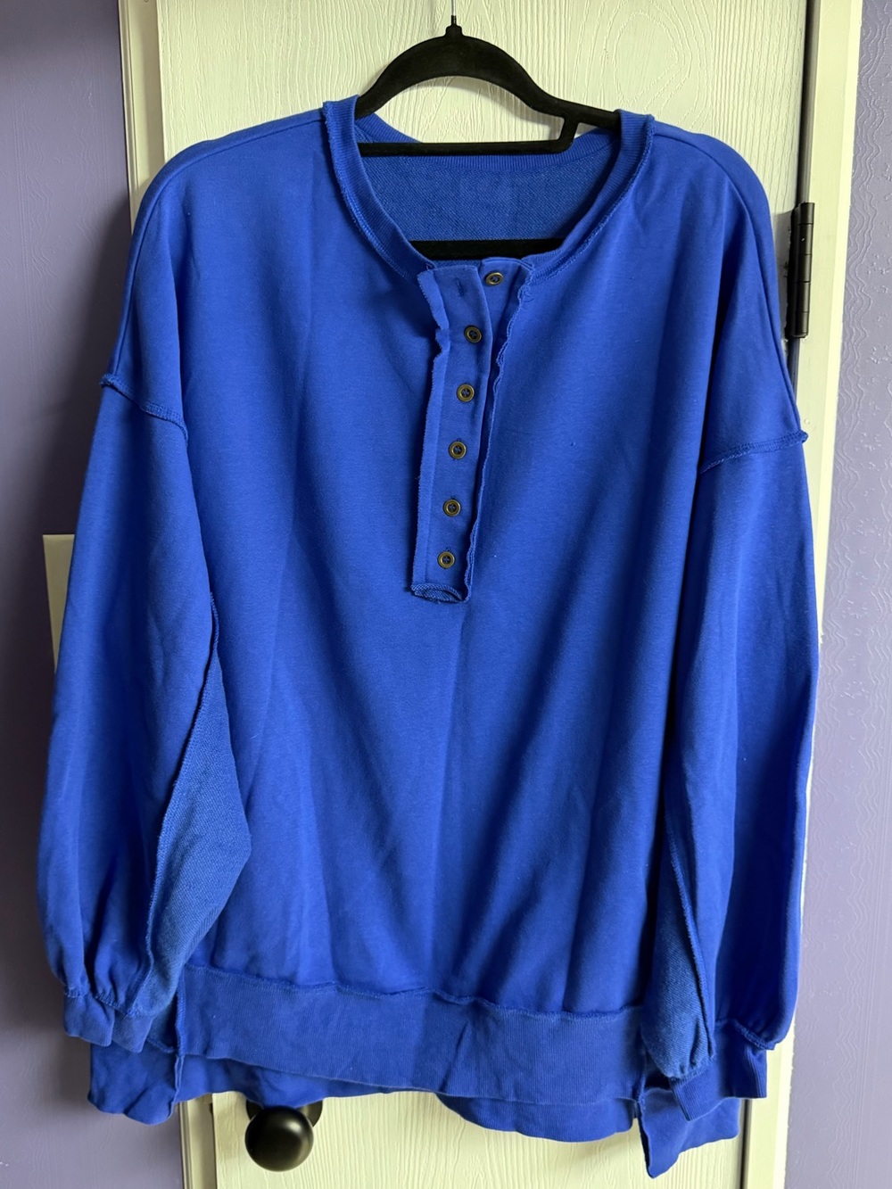 Relaxed Royal Blue Henley Pullover Top - Women's